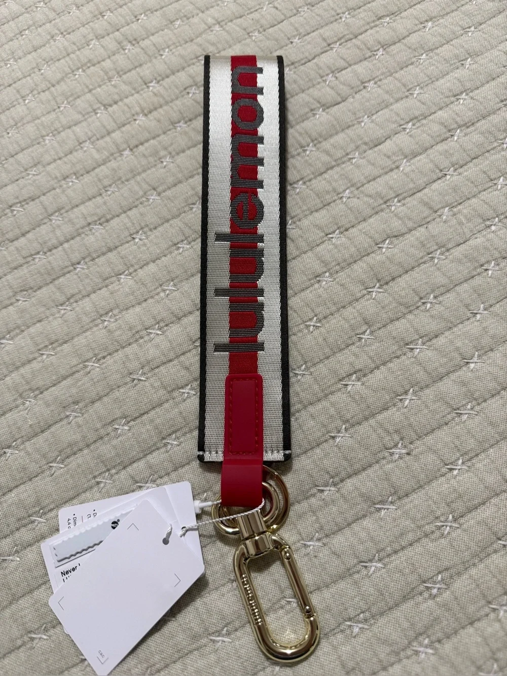 lululemon athletica Red and Cream Keychain Strap with Gold Clip